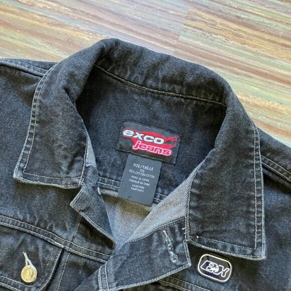 Exco Jean Jacket Black Denim Utility Pockets Vintage 90s Unisex Oversized - Picture 8 of 12